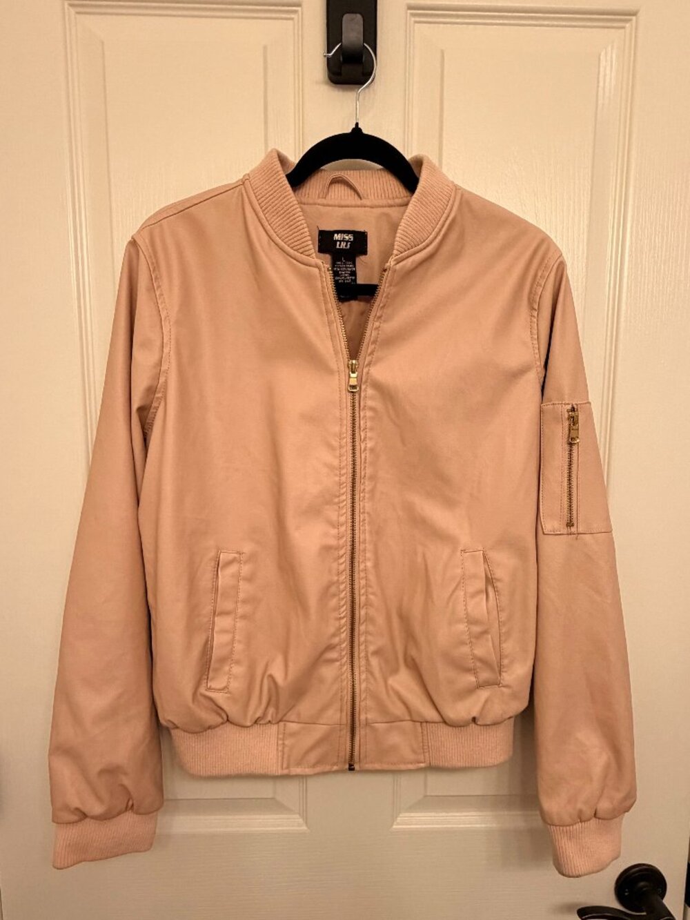 Miss Lili Pink Faux Leather Bomber Jacket – Size L